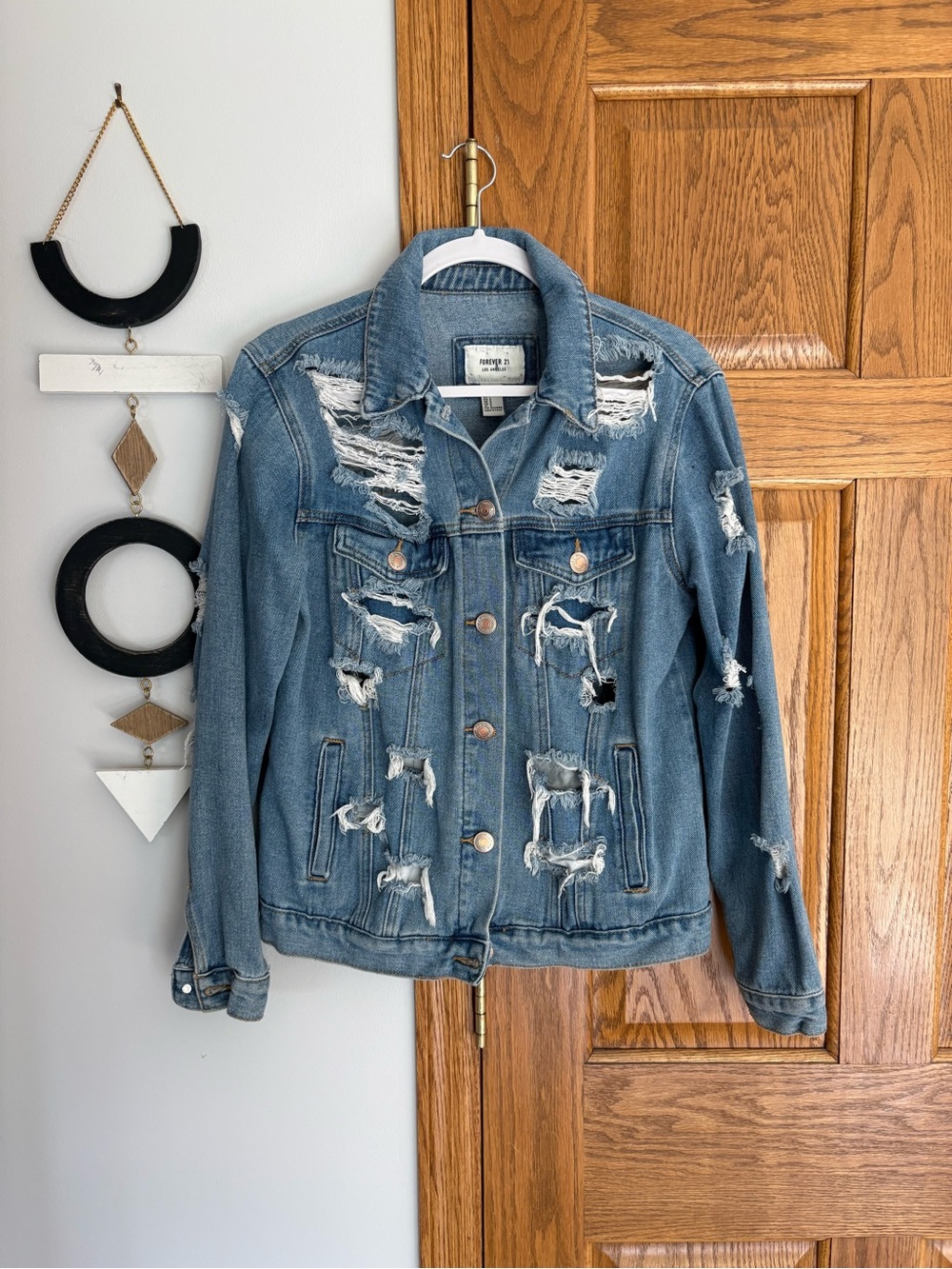 Forever 21 Distressed Light Blue Denim Jacket